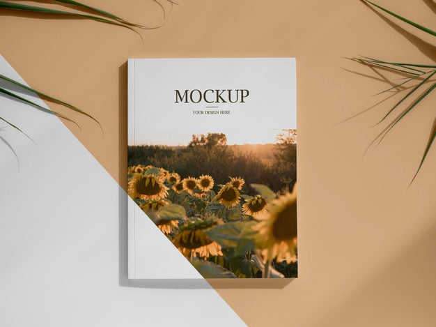 Top View Magazine And Leaves Assortment Psd