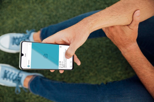 Top View Man Holding Phone Psd