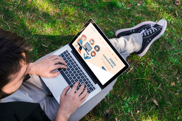 Top View Man Working Outdoors Psd