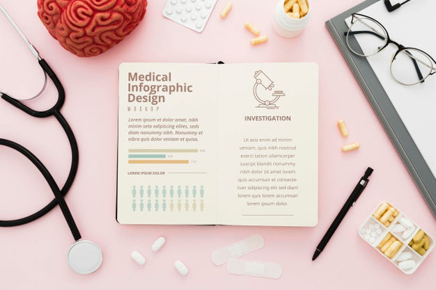 Top View Medical Desk With Pink Background Psd