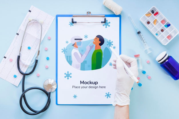 Top View Medical Tools With Mock-Up Psd