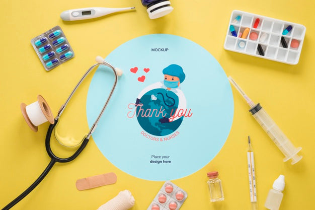 Top View Medical Tools With Mock-Up Psd