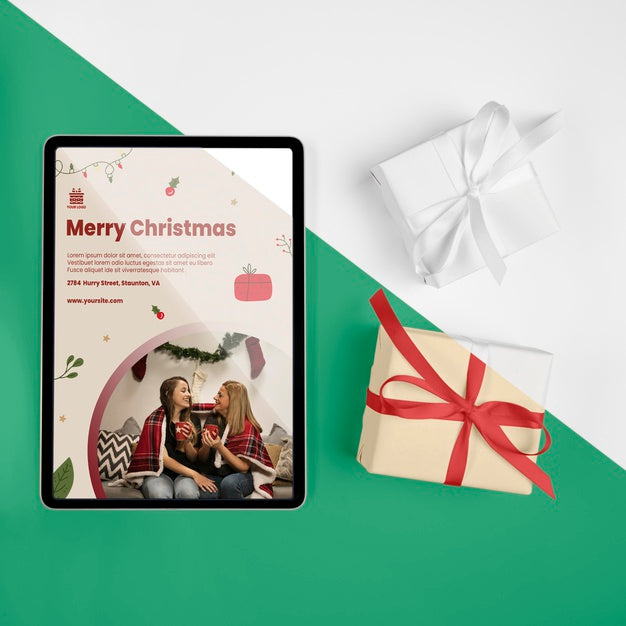 Top View Merry Christmas Greeting With Mock-Up Psd