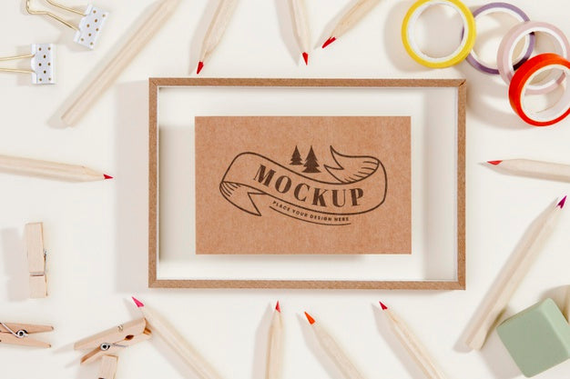 Top View Messy Arrangement With Stationery Elements Psd