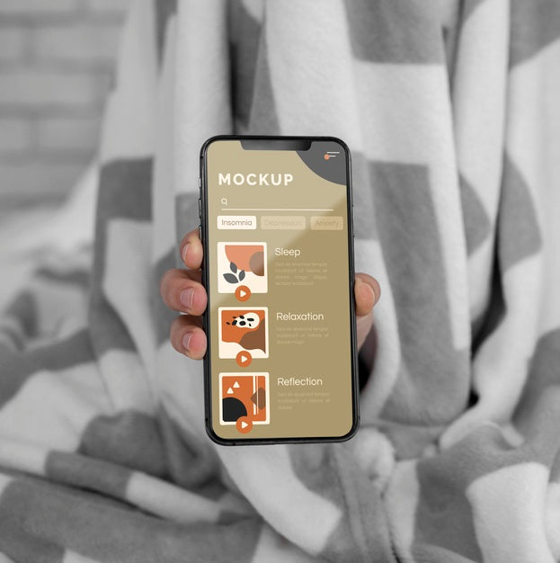 Top View Mobile On Bed Psd