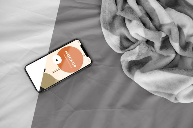 Top View Mobile On Bed Psd