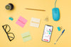Top View Mobile Phone And Post-It Mock-Up Psd