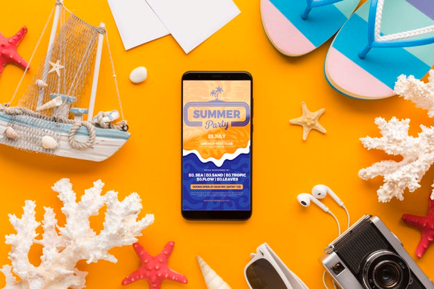 Top View Mobile Phone Mock-Up Concept Psd