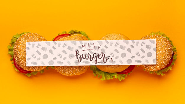 Top View Mock-Up Banner And Pile Of Burgers Psd