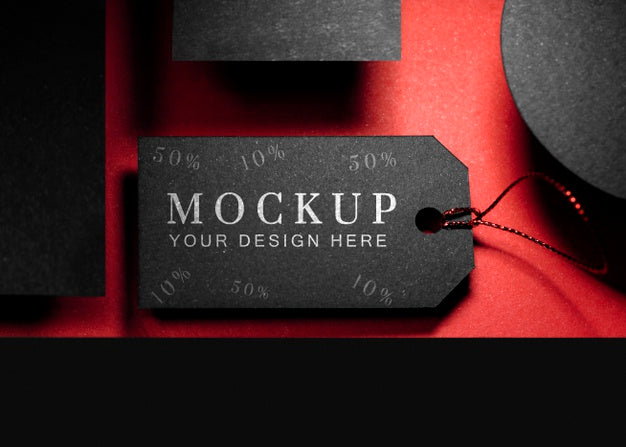 Top View Mock-Up Black Friday Price Tag With Thread Psd