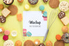 Top View Mock-Up Candies And Whisk Psd