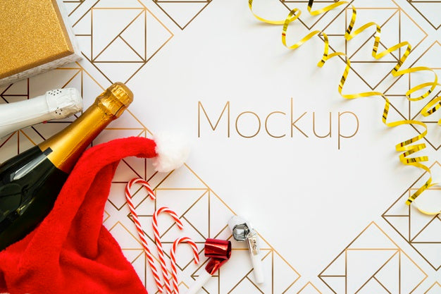 Top View Mock-Up Frame With Champagne Psd
