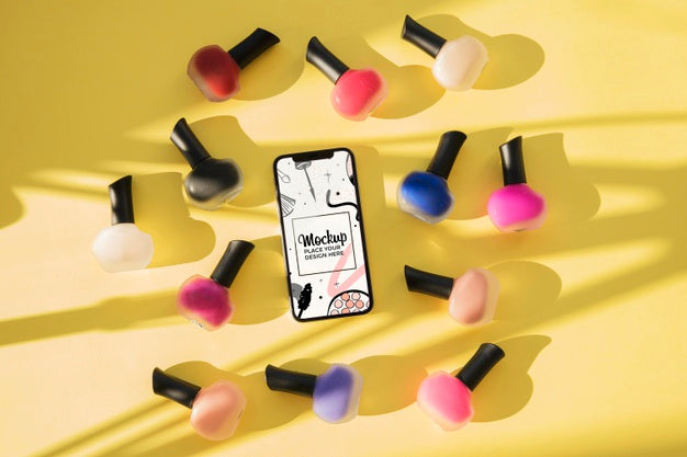 Top View Mock-Up With Nail Polish And Shadows Psd