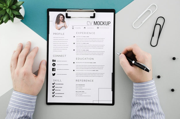 Top View Modern Curriculum Vitae With Mock-Up Psd