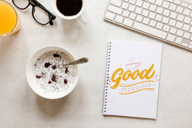 Top View Morning Breakfast Concept With Juice Psd