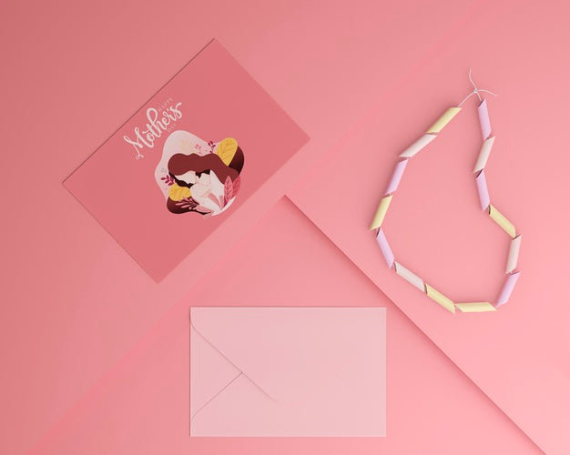Top View Mother'S Day Card And Envelope With Mock-Up Psd