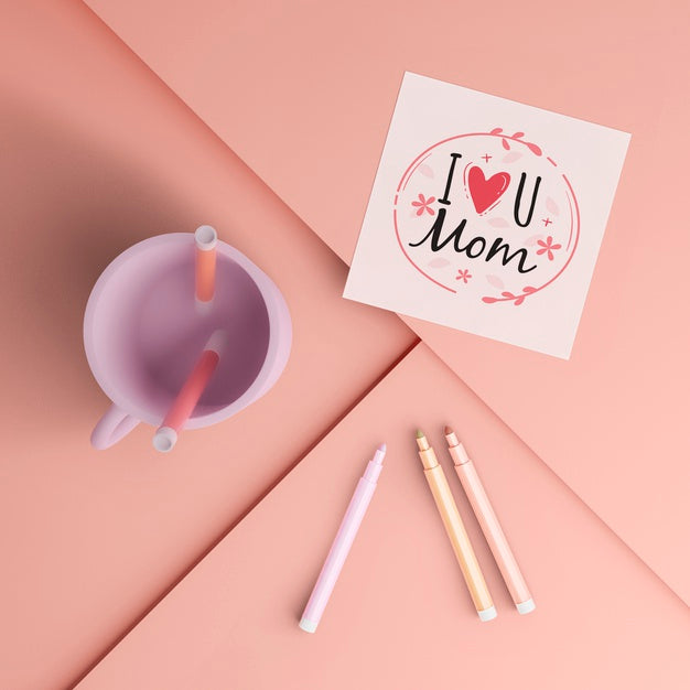Top View Mother'S Day Card And Mug With Mock-Up Psd