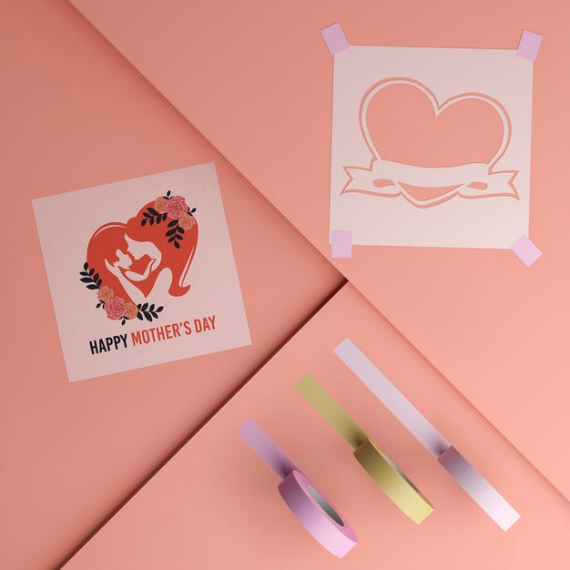 Top View Mother'S Day Card And Tape With Mock-Up Psd