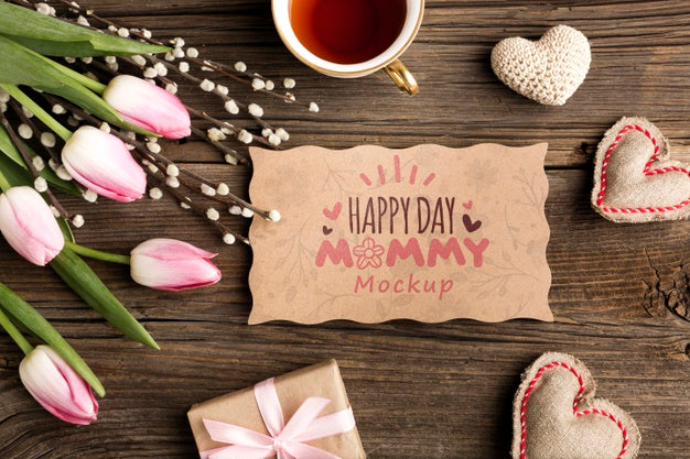 Top View Mothers Day Concept With Flowers Psd
