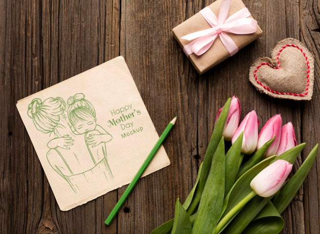 Top View Mothers Day Concept With Flowers Psd