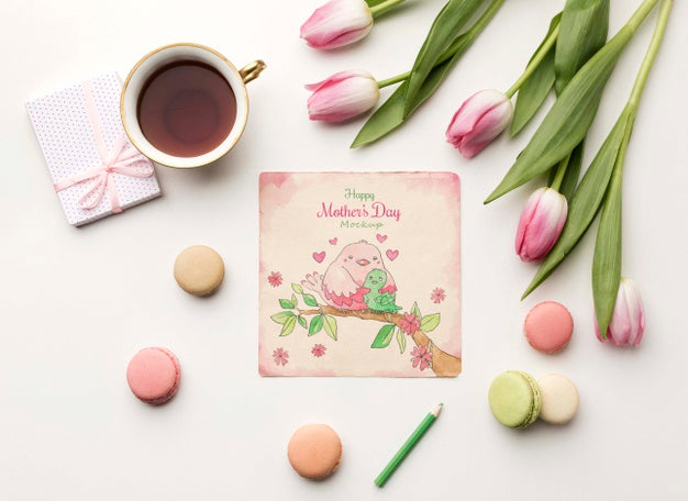 Top View Mothers Day Greeting Card Concept Psd