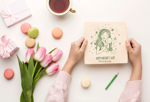 Top View Mothers Day Greeting Card Concept Psd