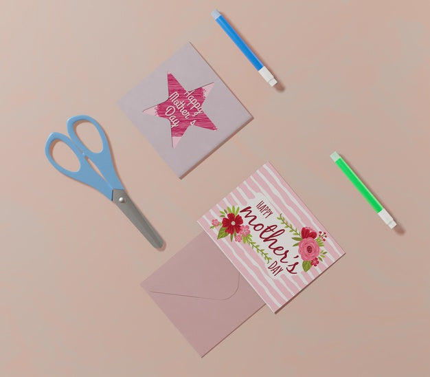 Top View Mothers Day Greeting Card Psd