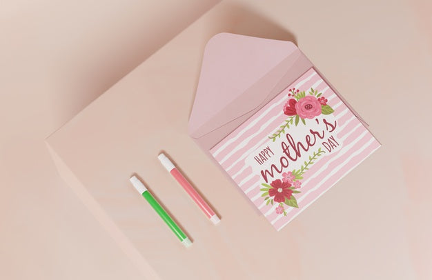 Top View Mothers Day Greeting Card Psd