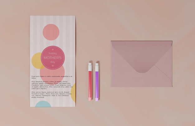 Top View Mothers Day Greeting Card Psd