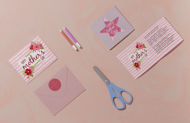 Top View Mothers Day Greeting Card Psd