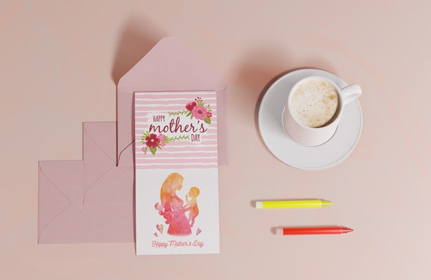 Top View Mothers Day Greeting Card Psd