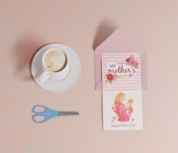 Top View Mothers Day Greeting Card Psd