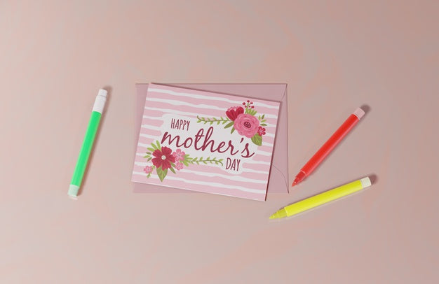 Top View Mothers Day Greeting Card Psd