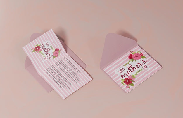 Top View Mothers Day Greeting Card Psd