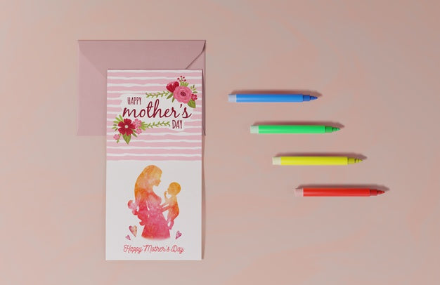 Top View Mothers Day Greeting Card Psd