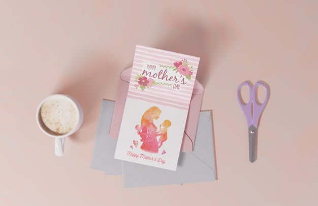 Top View Mothers Day Greeting Card Psd