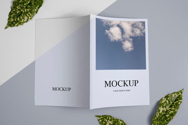 Top View Nature Magazine Cover Mock-Up With Leaves Arrangement Psd