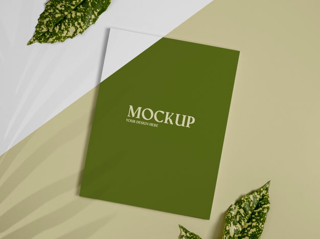 Top View Nature Magazine Cover Mock-Up With Leaves Arrangement Psd