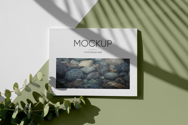 Top View Nature Magazine Cover Mock-Up With Leaves Assortment Psd