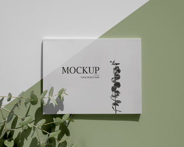 Top View Nature Magazine Cover Mock-Up With Leaves Assortment Psd
