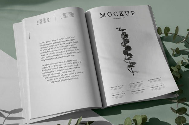 Top View Nature Magazine Cover Mock-Up With Leaves Assortment Psd