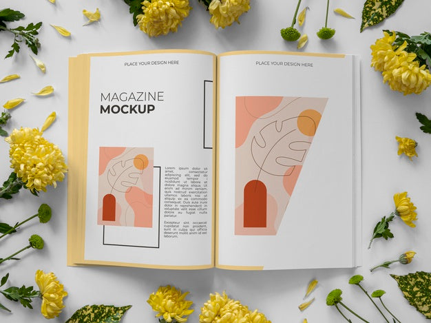 Top View Nature Magazine Cover Mock-Up With Leaves Psd