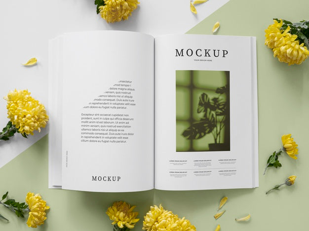 Top View Nature Magazine Cover Mock-Up With Leaves Psd