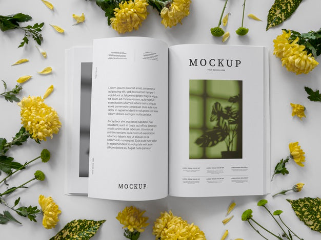 Top View Nature Magazine Cover Mock-Up With Leaves Psd