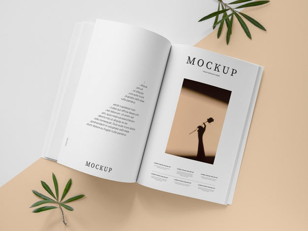 Top View Nature Magazine Cover Mock-Up With Leaves Psd