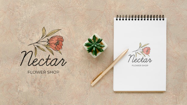 Top View Nectar Flower Shop With Mock-Up Psd
