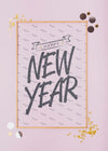 Top View New Year Lettering On Minimal Golden Frame Psd