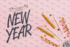 Top View New Year Lettering With Festive Ornaments Psd
