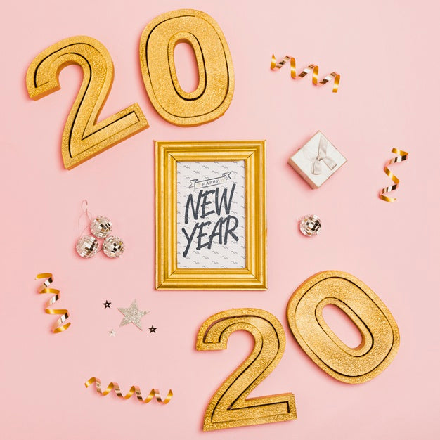 Top View New Year Minimalist Lettering On White Frame Psd