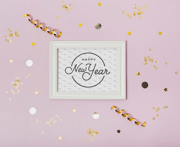 Top View New Year Minimalist Lettering On White Frame Psd